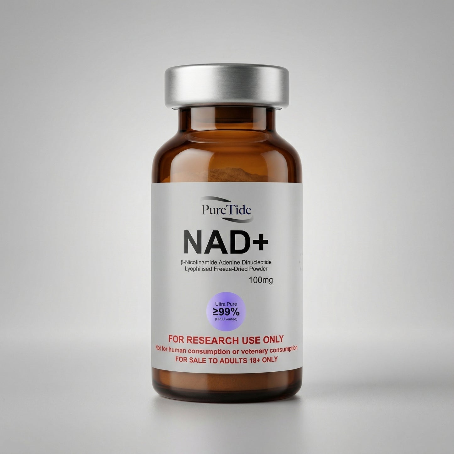 Product Shot of NAD+ Vial on studio backdrop