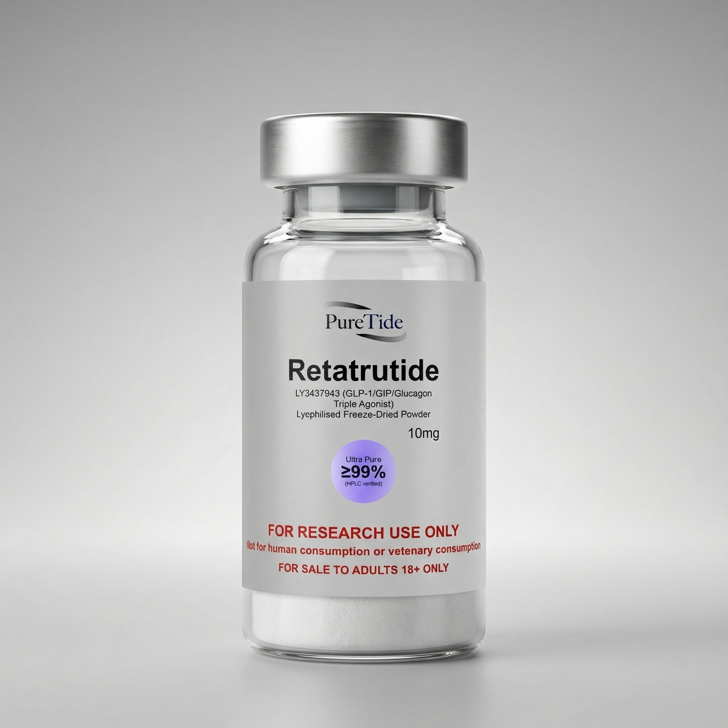 Retatrutide vial product shot on studio backdrop