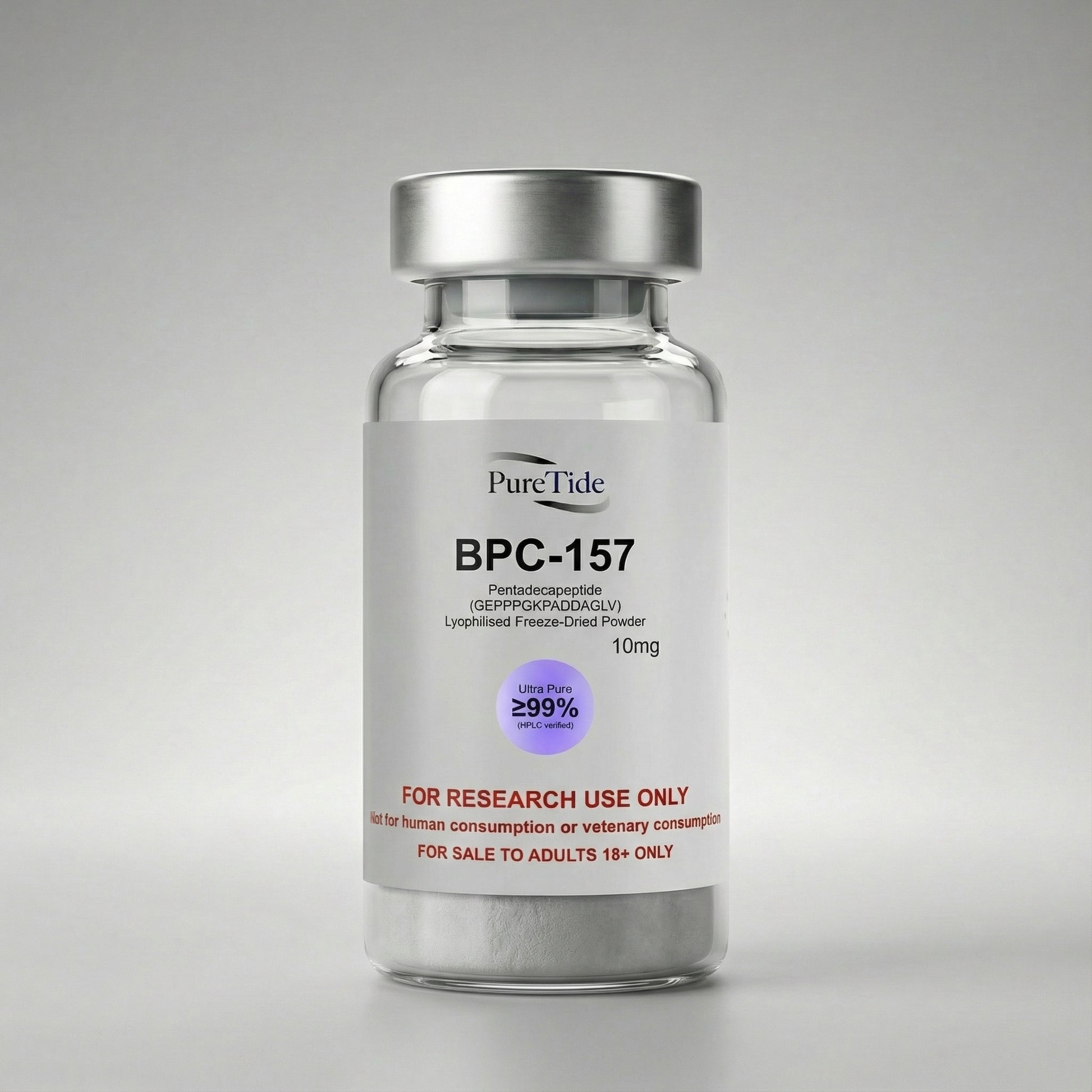BPC-157 Vial product shot on studio backdrop