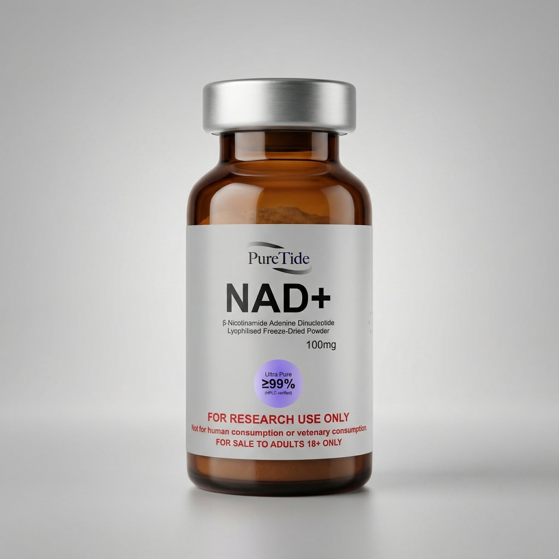 Product Shot of NAD+ Vial on studio backdrop