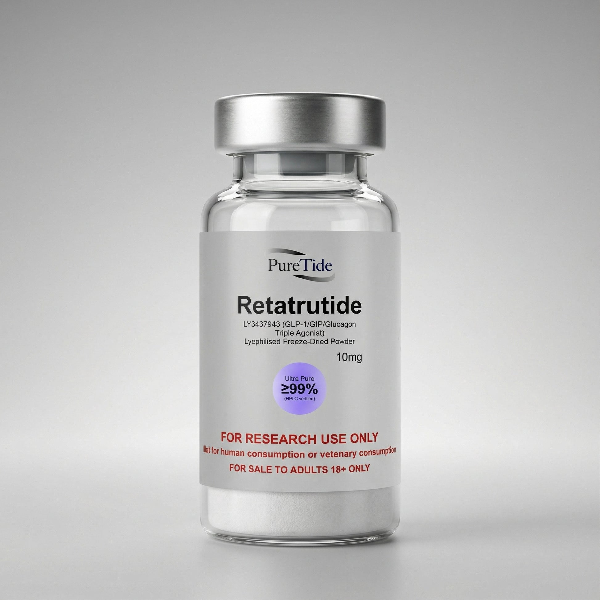 Retatrutide vial product shot on studio backdrop