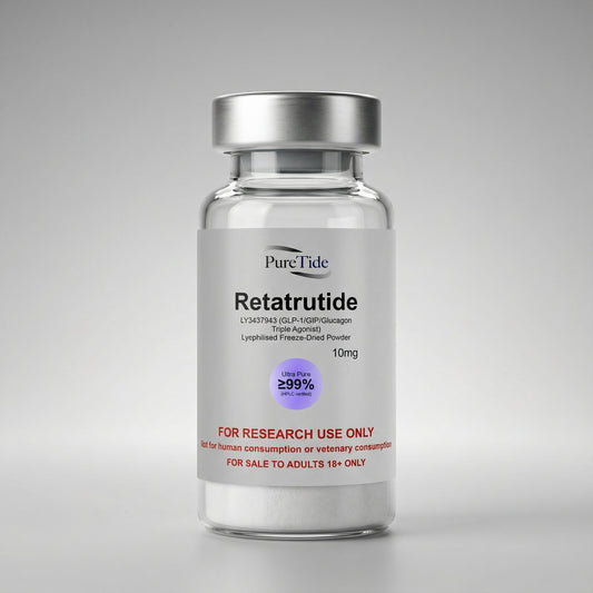 Retatrutide vial product shot on studio backdrop