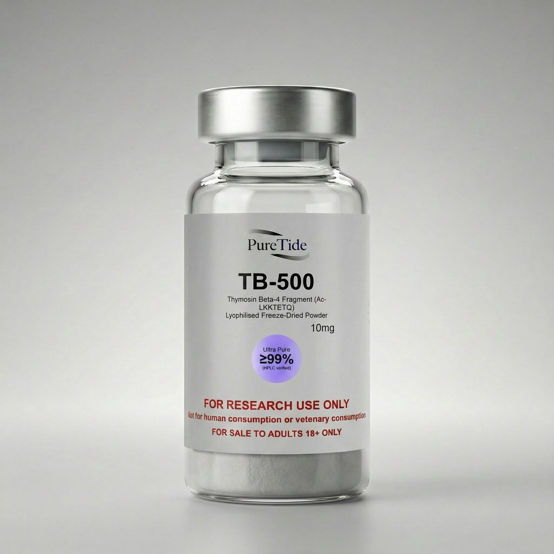 TB500 Vial product shot on studio backdrop